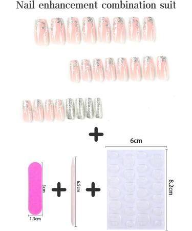 24pcs Medium Coffin False Nails Pink Glitter Silver with Flowers - Press on Nails for Women & Girls | Removable Glue-on Nail Art Kit - Buy Online on GoSupps.com