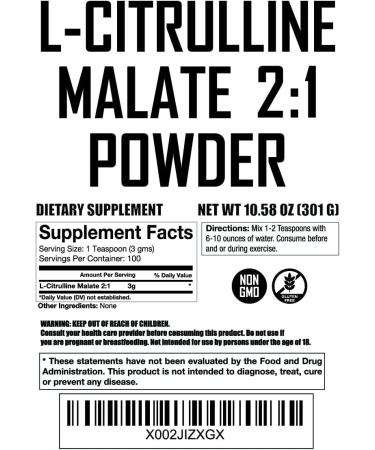 L-Citrulline Malate 2:1 Powder 300g - Pure Pre-Workout Amino Acid Supplement - Bulk L-Citrulline Powder by Fit Lane Nutrition - No Additives International Shipping Available - Buy Online on GoSupps.com