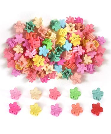 Mini Hair Claw Clips for Girls  50 Pcs Cute Flower Hair Claw with Box  Plastic Non-Slip Small Jaw Clips for Girls Baby Toddler Kids (Colorful)