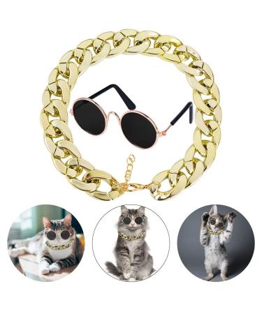 Legendog Glasses for Cats, 2pcs Cat Glasses Cat Gold Chain and Cat Sunglasses, Fashion Cool Pet Sunglasses Adjustable Pet Gold Chain Set for Cats and Small Dogs