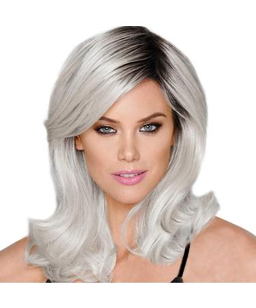 TIREOW Wig Synthetic Micro Volume Wave Black Silver Gray Women Wigs Natural Hair