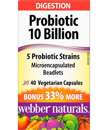 Webber Naturals Probiotic 10 Billion 5 Probiotic Strains 40 Vegetarian Capsules - Buy Online on GoSupps.com