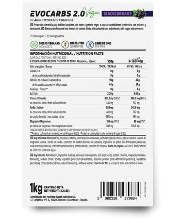  HSN HSN Carbohydrates (Maltodextrin dextrose fructose) and minerals Evocarbs 2.0 | Blackcurrant 1 kg | Isotonic powdered drink with electrolytes | No measuring scoop required | Vegan gluten-free - Buy Online on GoSupps.com