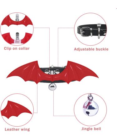 Adjustable Leather Cat Collar with Bell and Bat Wing Design - Silver Black - 8-10.4 Inches - Buy Online on GoSupps.com