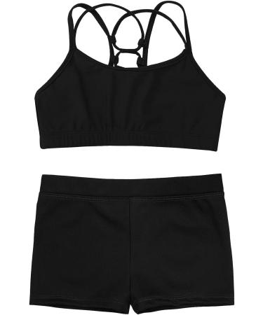 CHICTRY Girls' 2 Piece Activewear Set - Strappy Sport Bra & Booty Short for Dance & Gymnastics, Black 11-12 Years - Buy Online on GoSupps.com