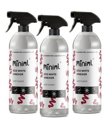 Miniml Eco White Vinegar Cleaning Rhubarb Scented 3 x 750ml - All Natural Multi-Surface & Multi-Purpose Cleaner Limescale Remover Laundry Softener & More - 100% Vegan & Cruelty Free