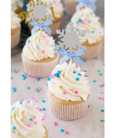 Snowflake Cupcake Topper with Blue Bow Cake Decoration for Winter Wonderland Themed Baby Shower Party Supplies Snowflake Food Pick - Set of 24 (blue) - Buy Online on GoSupps.com