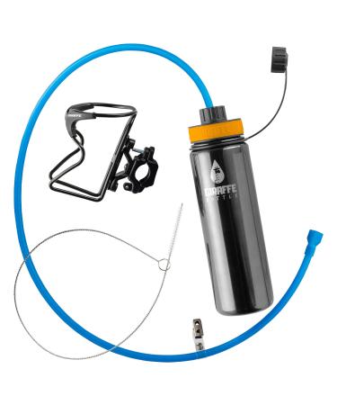 Giraffe Bottle Journey Hydration System, Insulated Stainless Steel Bottle, 36 inch / 91 cm Journey Straw, with Round Tube Mounted Bottle Cage Round Tube Mounted Aluminum Bottle Holder