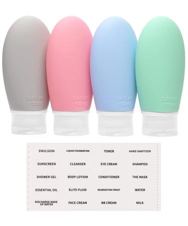 Bwren 3.4 oz Travel Bottles TSA Approved with Label Silicone Bpa Free Refillable Cosmetic Container,for Toiletries Shampoo Conditioner Lotion Liquid Makeup(Pack of 4,Multiple Colors), 100 ml