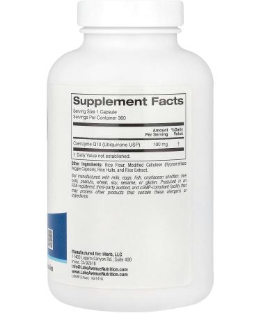 Lake Avenue CoQ10 Ubiquinone Supplement - Gluten Free Non-GMO - 100 mg | 360 Veggie Capsules for Antioxidant Support - International Shipping Available - Buy Online on GoSupps.com