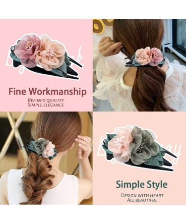 Double Flower Hair Clips for Women & Girls - Curved Duck Beak Side Clips (2 Pack) in Pink & Gray for Thick Long Hair - Buy Online on GoSupps.com