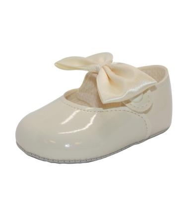 Baby Girls Pram Shoes Bow Button Up Soft Sole Made in Britain 1 UK Child Ivory