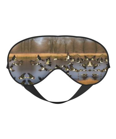 Flying Wild Ducks Print Unisex Sleep Mask Double-Sided Eye Mask Ideal for Sound Sleep and Skin Care Black