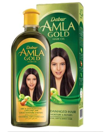 Dabur Amla Gold Hair Oil - Hair Serum with Amla Oil  Almond and Henna - Moisturizing Hair and Scalp Oil for All Types of Hair - Natural Hair Oil Treatment Products for Women - 6.76 Fl Oz (Pack of 1)