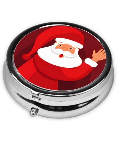 Cute Santa Claus Print Round Pill Box | 3 Compartment Portable Medicine Organizer for Travel & Vitamins - Buy Online on GoSupps.com