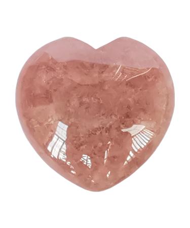 Manekieko Natural Strawberry Quartz Palm Worry Carved Heart Love Stone 40mm Crystals and Healing Stones