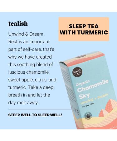 Tealish - Organic Chamomile Sky Herbal Tea Sachets 15 Biodegradable Tea Bags - Organic Herbal Tea Bags - Chamomile Tea with Turmeric for Sleep and Relaxation - Buy Online on GoSupps.com