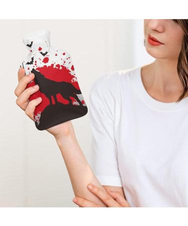 White Red Wolf Hot Water Bottle with Plush Cover | Hand Warmer for Adults & Children | 26.5x15.3cm - Buy Online on GoSupps.com