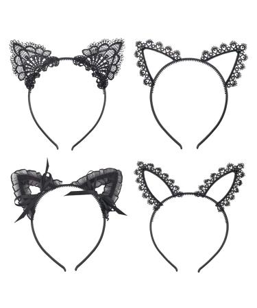Hair tires with cat ears 4 pieces of cat ears Hair band Sexy hair mature hair band for women girls women party festival black
