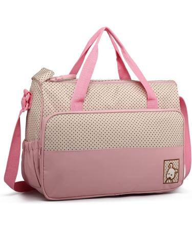 Miss Lulu 5-Piece Baby Diaper Bag Set - Pink Shoulder Bag with Bottle Holder & Changing Pad | Shop Now! - Buy Online on GoSupps.com