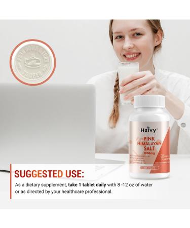 Heivy Pink Himalayan Salt Tablets 1000mg - Sodium Chloride 988mg, Non-GMO, Mineral-Rich Electrolyte Balance and Hydration, 365 Salt Tablets-Eectrolyte Supplement Unflavored - Buy Online on GoSupps.com