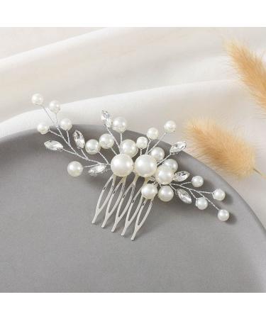 Latious Wedding Bride Pearl Hair Side Comb Silver Rhinestone Bridal Hair Clips Crystal Hair Pieces Hair Accessories for Women and Girls (Silver) - Buy Online on GoSupps.com