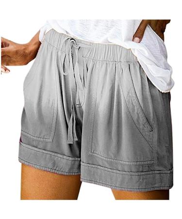 Hessimy Shorts for Women Casual Summer,Women's Elastic Waist Casual Comfy Beach Shorts with Drawstring 4X-Large Q-grey