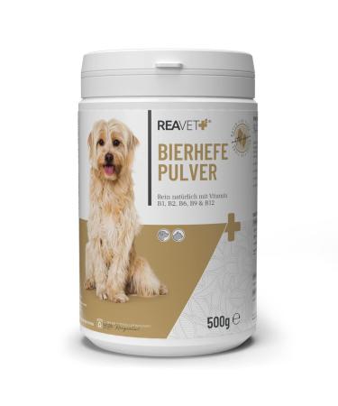 Reavet beer yeast powder for dogs & cats 500g - pure bore yeast ground for hair loss & ticks natural B vitamins and biotin for dog and cat without additives 500 g