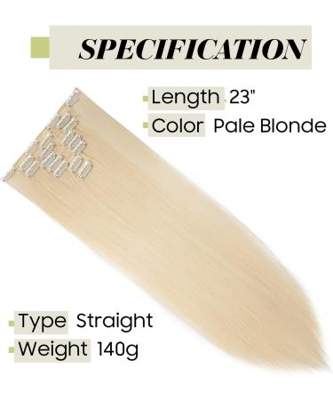 S-noilite 23 Inch Pale Blonde Clip In Hair Extensions - 8pcs Long Full Head, Sexy Lady Fashion Choice - 60 Colours Available - Buy Online on GoSupps.com