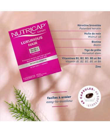 Nutricap Luxurious Hair - Patented Keratin - Shine & Hair Growth - Keratin, Zinc, Vitamins - 60 capsules -1 Month Treatment - Buy Online on GoSupps.com