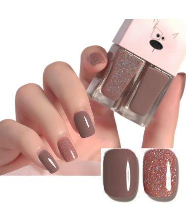 Nail Polish Set Quick Dry Nail Polish Long Lasting Nail Varnish 2 in 1 Nude & Brown Neutral Nail Polish set Non-sticky Natural No Need Cure Nail Polish DIY Nail Art Manicure at Home