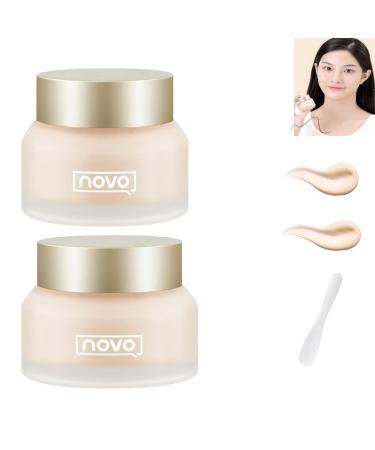 Novo Liquid Foundation Cream, Novo Long Waterproof Lasting Concealer Moisturizing Liquid Foundation, Novo Full Coverage Cream Soft Smooth Makeup Base Face Corrector Cream (Lvory Color+Natural Color)