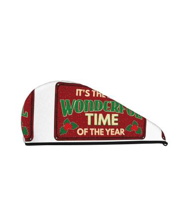 Hair Towel Wrap Hair Drying Towel with Button Towel Turban Head Towel to Dry Hair Quickly (It's The Most Wonderful Time of The Year)