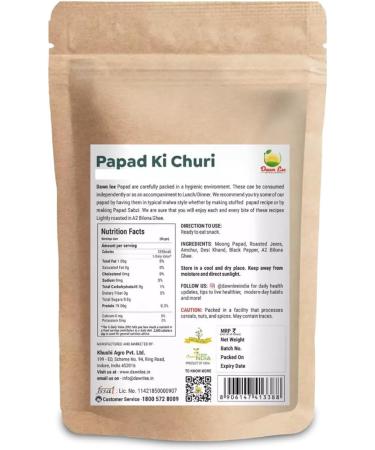 Dawn Lee Papadums Indian- Papad Churi- Khata Meetha Flavor - Papad Crackers - Appalam indian - Crunchy Kids Friendly Snacks- No Refined Sugar- Traditional Snack - Homemade - Chana Papad- 50 Gram - Buy Online on GoSupps.com