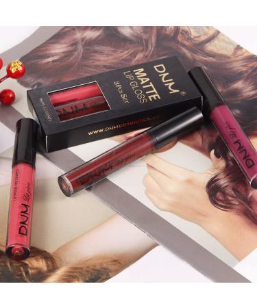 3Pcs Dark Red Purple Matte Liquid Lipstick Set - Long Lasting 24hr Smudge Proof Waterproof Lip Gloss Gift Set for Women (Set06) - Buy Online on GoSupps.com