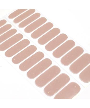 DMQ Gel Nail Stickers 22 PCS Semi Cured Gel Nail Polish Strips Nail Wraps Adhesive Gel Nail Stickers with Nail File Stick Prep Pads & Sealing Strip (UV/LED Lamp Required) Nude Glitter
