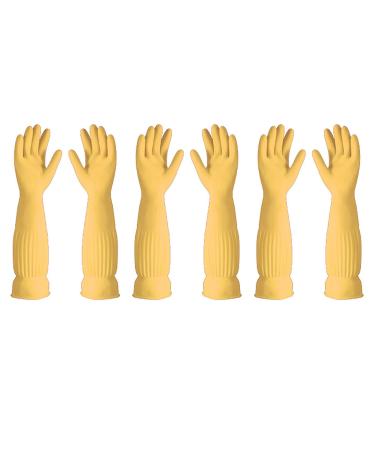 KKRAUS Reusable Cleaning Gloves 3 Pairs Long Rubber Gloves Non-Slip Kitchen Gardening Waterproof Household Gloves for Dishes and Housework (Color : Yellow A Size : Large) Large Yellow A