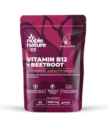 Beetroot & Vitamin B12 Complex 9000mg Beetroot + 1000mcg Dual B12 (Methylcobalamin & Adenosylcobalamin) Energy & Immune Support 90 Capsules UK Made (90)