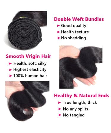 18 20 22 Inch Brazilian Body Wave Bundles with 5x5 Lace Closure - Unprocessed Virgin Human Hair - Free Part Closure Included - Buy Online on GoSupps.com
