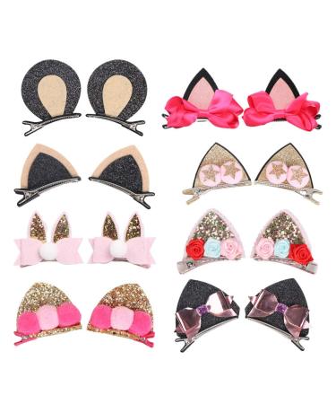 Lurrose 8 pairs of cute animal ears hair clips sequin ears alligator-hair needles cosplay hair jewelry for Easter Halloween party 8 pairs