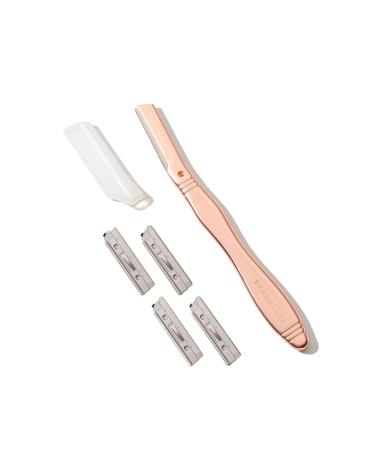 Brandluxe Dermaplaning Tool for Face Eyebrow Shaping Gentle Hair Removal and Exfoliation Razor. Designed for Women eco-friendly design. Includes 5 Swedish stainless steel blade (Rose Gold +2 Heads) Rose Gold + Heads