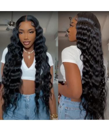 32 Inch Long Curly Synthetic Lace Front Wig for Black Women - Deep Wave Fake Scalp Wig, Natural Looking Middle Part - Color 1B - Buy Online on GoSupps.com