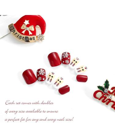 Brishow Christmas Snow Elk Press on False Nails - Red Short Square Fake Nails for Women & Girls (24pcs) - Buy Online on GoSupps.com