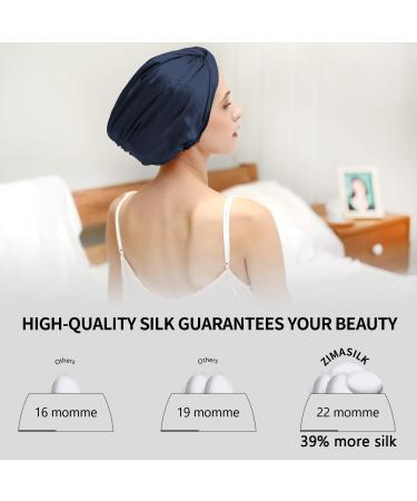 ZIMASILK 22 Momme 100% Mulberry Silk Sleep Cap - Navy Blue - Buy Online on GoSupps.com