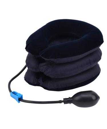 Salutuya neck traction device & collar support semi-velvet Neck stretcher traction inflatable & adjustable neck stretcher collar to relieve neck pain (navy)