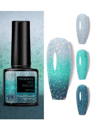 Colour Changing Gel Nail Polish Gel Nail Polish with Thermal Temperature Color Changing Diamond Glitter Reflective Nail Polish Long Lasting Glossy for DIY Nail Art Manicure at Home Salon (24#)