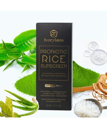 ivoryloom SPF 50 PA++++ Mineral Sunscreen | Fast Absorbing Hydration with Rice Ferment Niacinamide Hyaluronic Acid Titanium Dioxide | Broad Spectrum | No White Cast | Reef Safe | 1.7 OZ - Buy Online on GoSupps.com