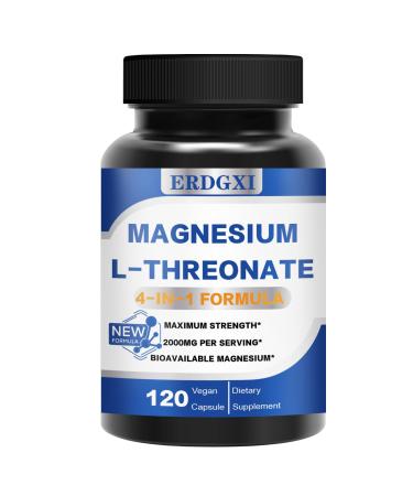 Magnesium L-threonate Supplement 2000mg Magnesium Threonate with Vitamin C & Vitamin D3 High-Absorption Max Potency Support Clarity Zzz &Immune Non-GMO & Gluten Free 120 Capsules (Pack of 1)