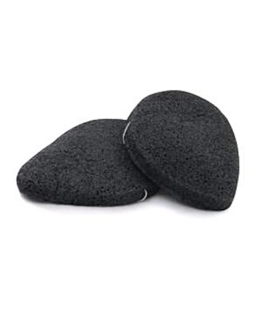 FReed Blue All Natural Teardrop Charcoal Organic Konjac Facial Sponges 2 pack for Deep Gentle Cleansing and Exfoliation
