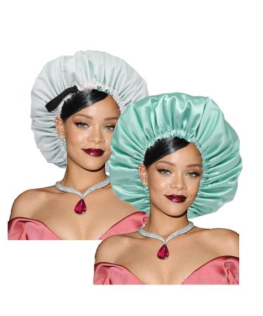 Satin Lined Shower Cap for Women - Adjustable & Reversible Satin Bonnet - Extra Large Cap for Long Hair - Waterproof & Reusable - With Scrunchy - White - Buy Online on GoSupps.com